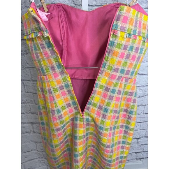 Lilly Pulitzer Boucle Fringe Bibi Strapless Check Plaid Dress Size 4 - Picture 5 of 11